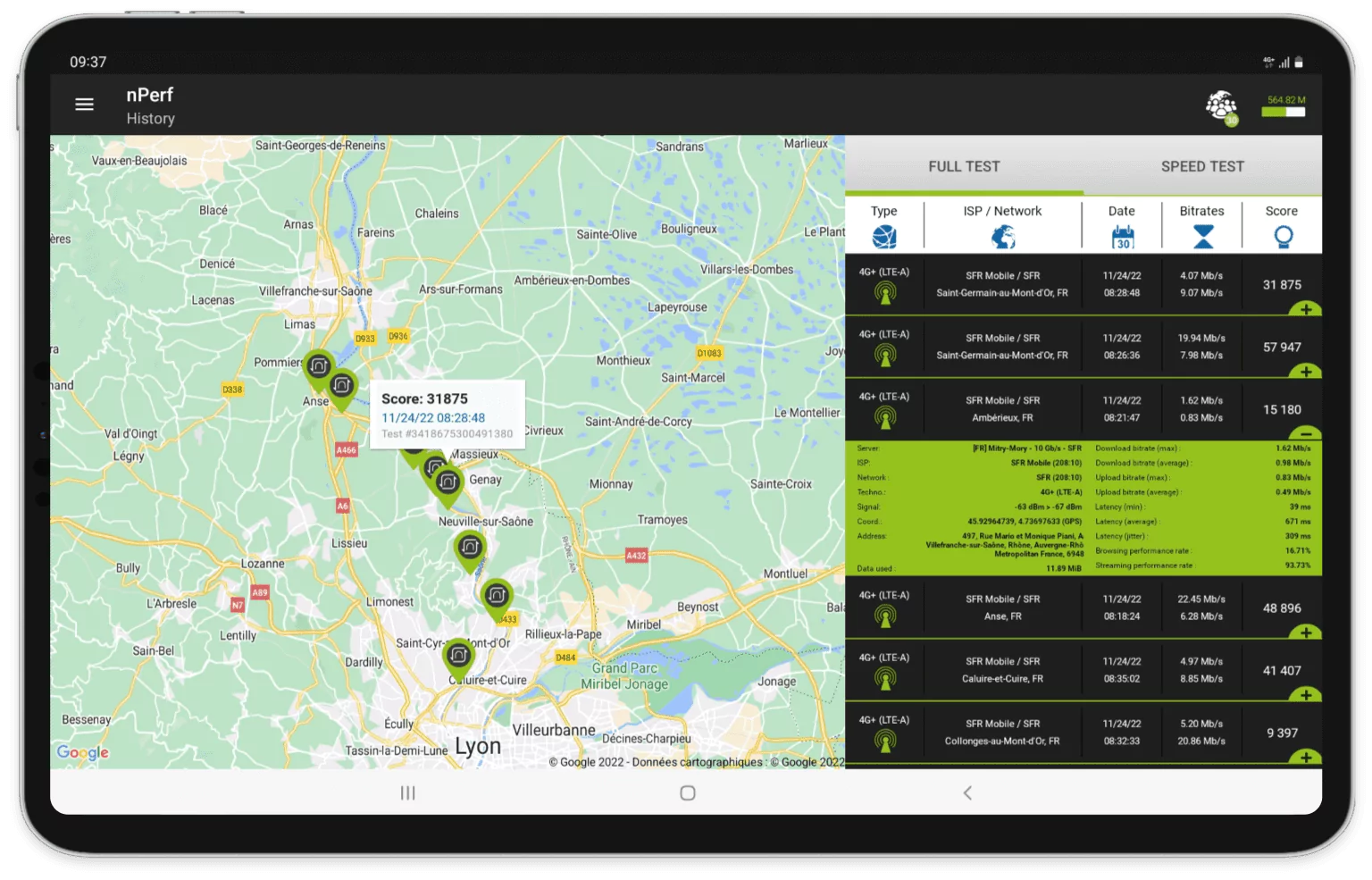 A Tablet displaying coverage maps page