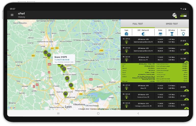 A Tablet displaying coverage maps page